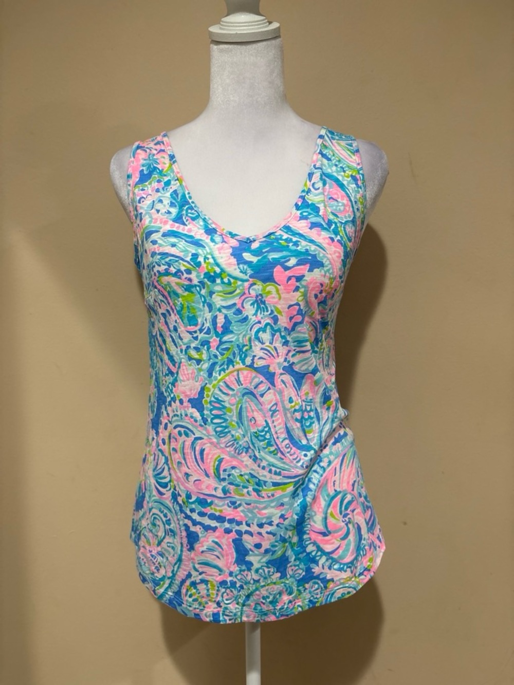 Lilly Pulitzer Blue, Pink & Green Paisley Scoop Tank